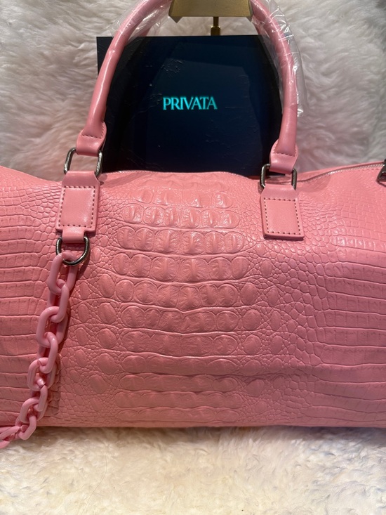 Handbags - Privata Pink Croc-Embossed Duffel Bag